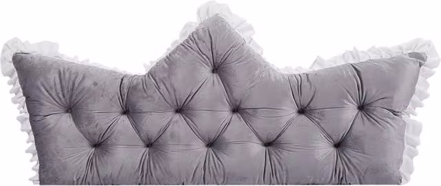 Livingandhome Crown-Shaped Tufted Plush Headboard Pillow, Grey, Width: 150 cm