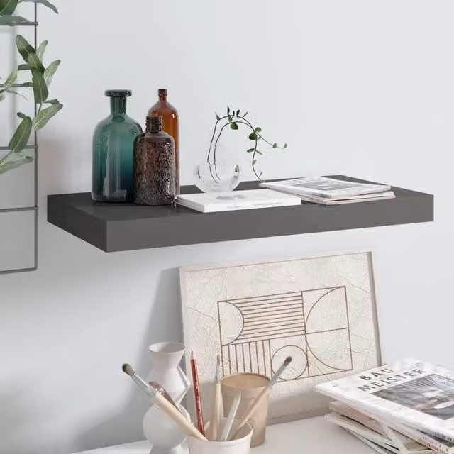 Berkfield Home Floating Wall Shelf in High Gloss Grey, W: 50 cm, D: 23 cm, H: 3.8 cm – 1
