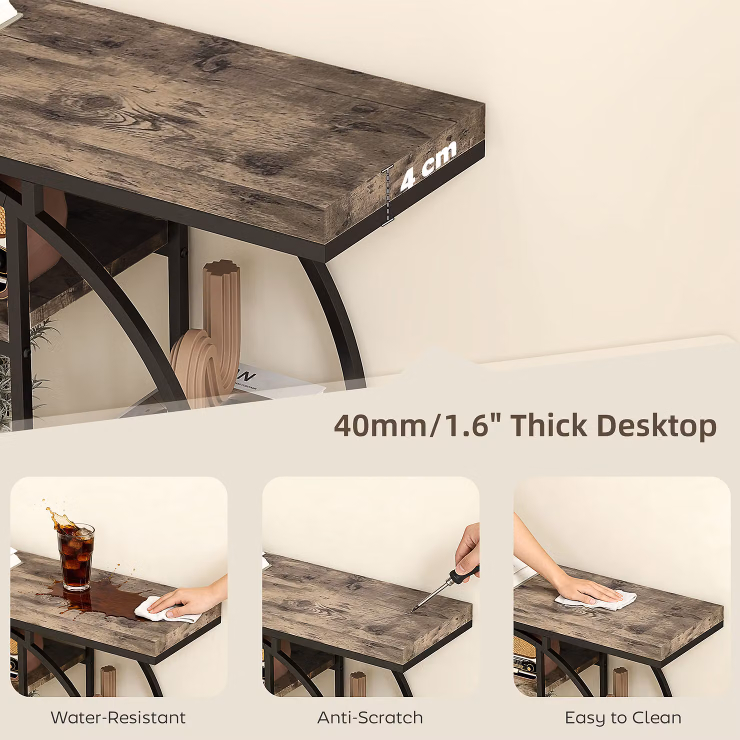 HOMCOM Industrial Console Table with Storage Shelves in Brown – 3