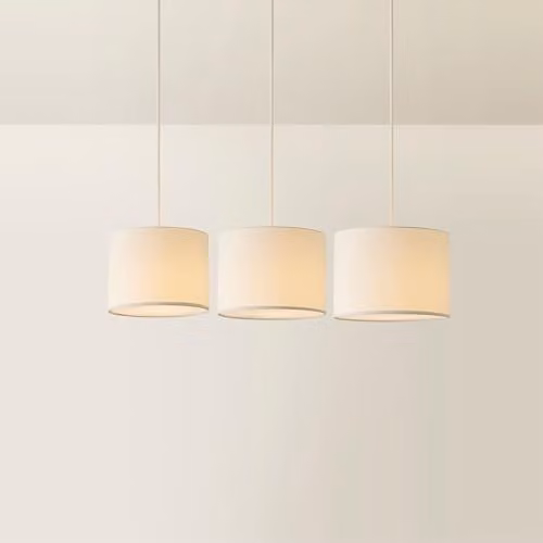 ValueLights Set of 3 Modern Fabric Cylinder Ceiling Pendant Light Shades in Cream or Grey, W: 30 cm, H: 22 cm