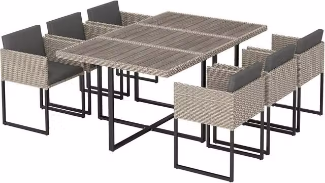 Outsunny 7 Piece Grey Rattan Garden Furniture Set with Cushions – 7