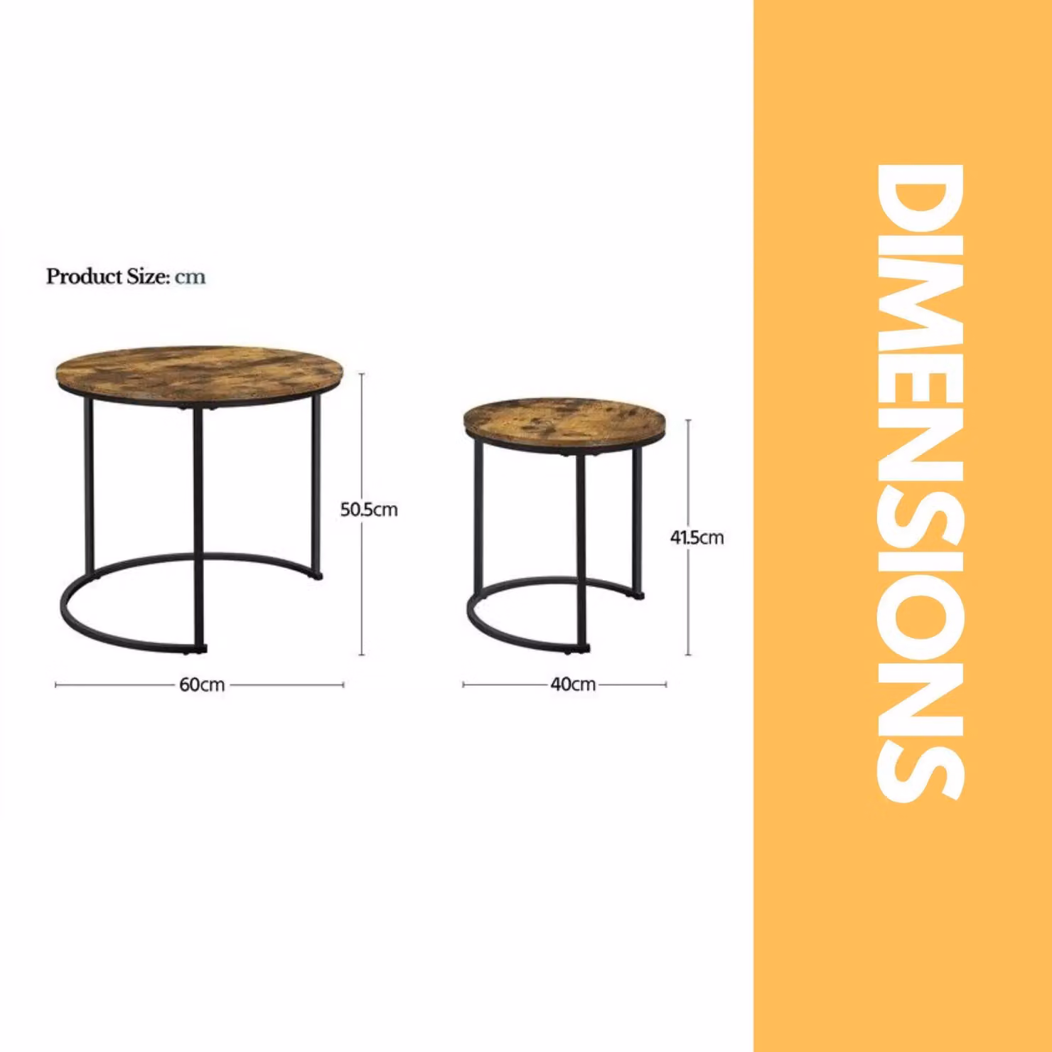 Pirlo Plush Set of 2 Round Nesting Tables in Rustic Brown, W/D/H: 60 x 60 x 50.5 cm and 45 x 45 x 45 cm – 4