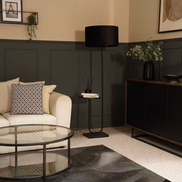 ValueLights Tavel Brushed Matt Black Floor Lamp with Velvet Shade