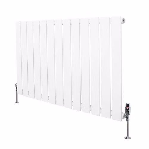Monster Shop White Carbon Steel Flat Single Column Designer Radiator with Chrome Thermostatic Radiator Valves, H: 60 cm x W: 91 cm – 1