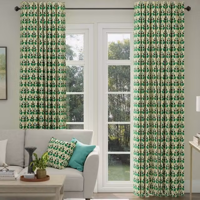ANTE DECOR Cadiz Made To Measure Blackout Cotton Curtains with Emerald Green Floral Print