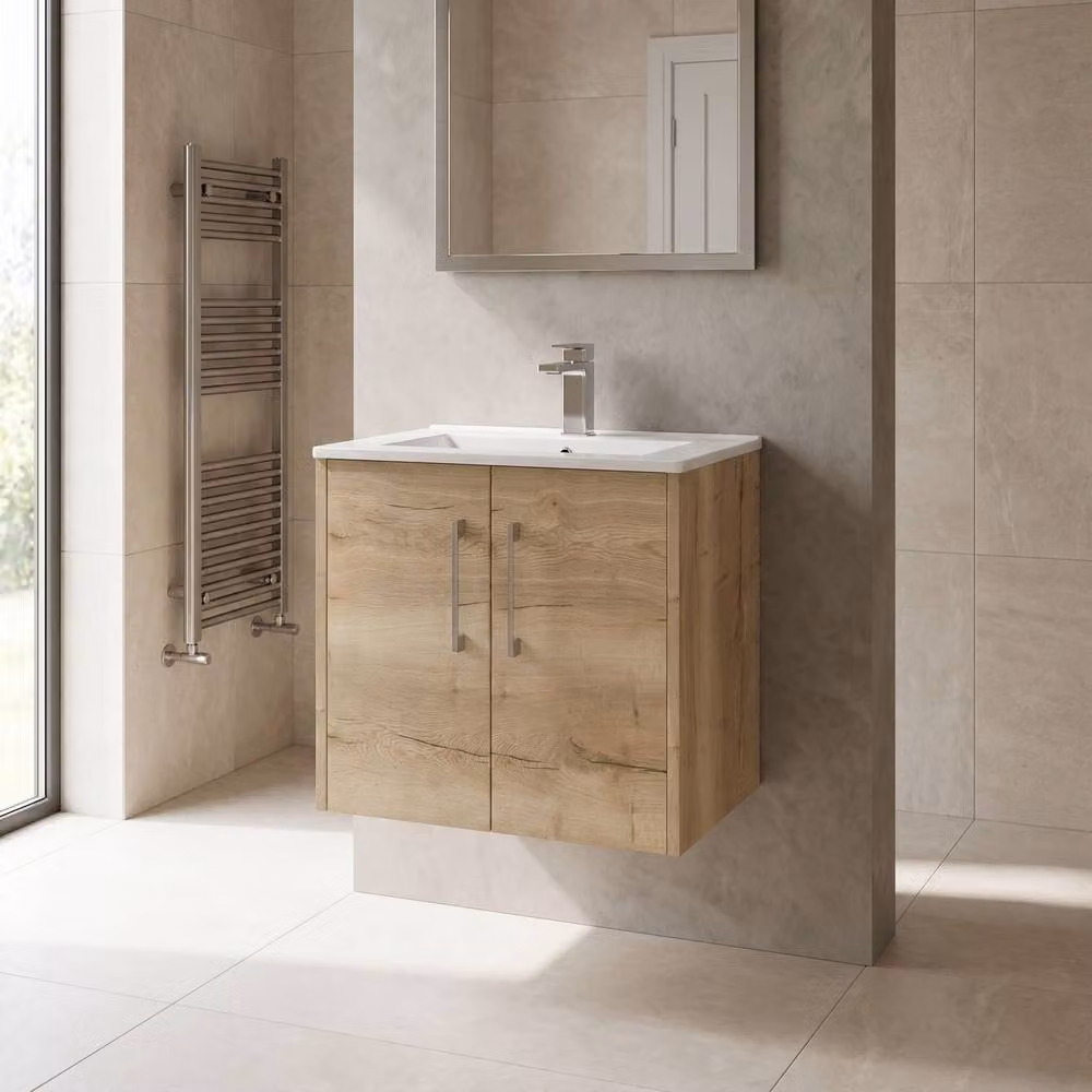Balterley Winshill 2 Door Wall Mounted Vanity Basin Unit, Light Oak, Brown, Width: 60 cm – 2