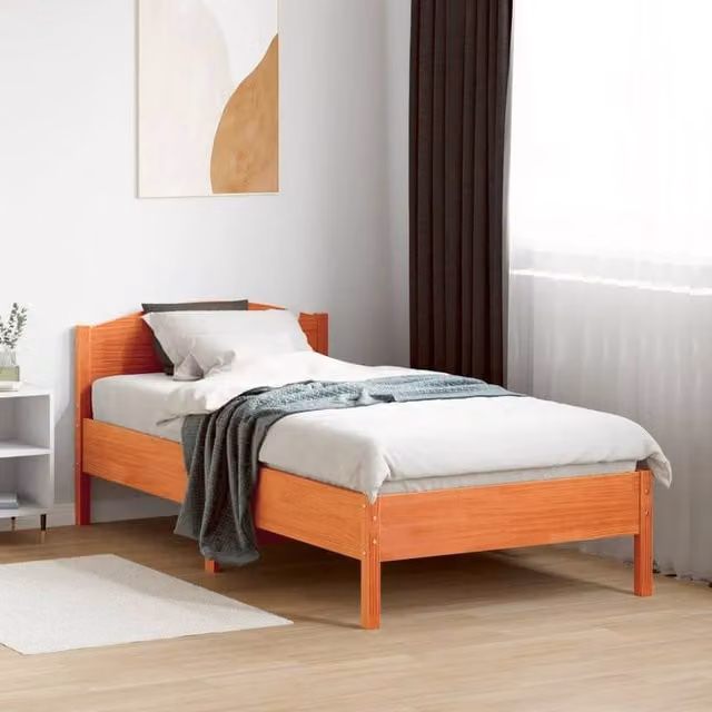 Berkfield Home Beautiful Small Single Solid Wood Bed Frame, Waxed Brown, W/D/H: 75 x 190 x 80.5 cm – 1