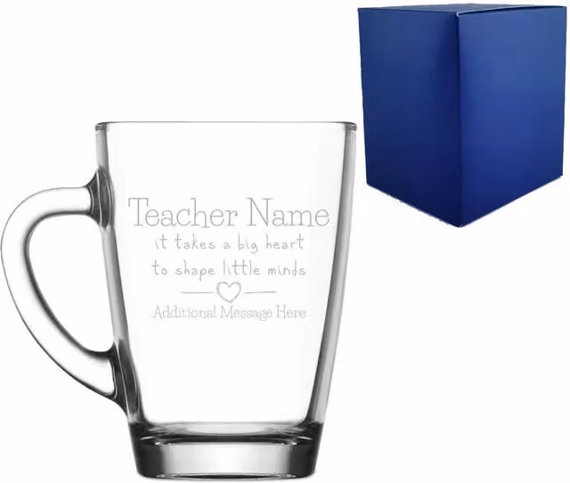 Uniqueful Personalised Big Heart Little Minds Engraved Glass Mug in Clear, 1000ml