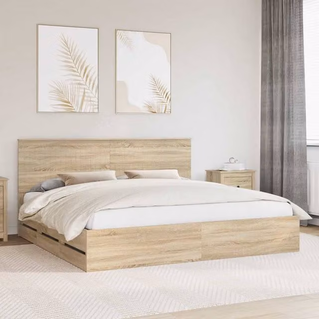 Berkfield Home Sonoma Oak Bed Frame with Drawers, Brown, W/D/H: 200 x 200 cm