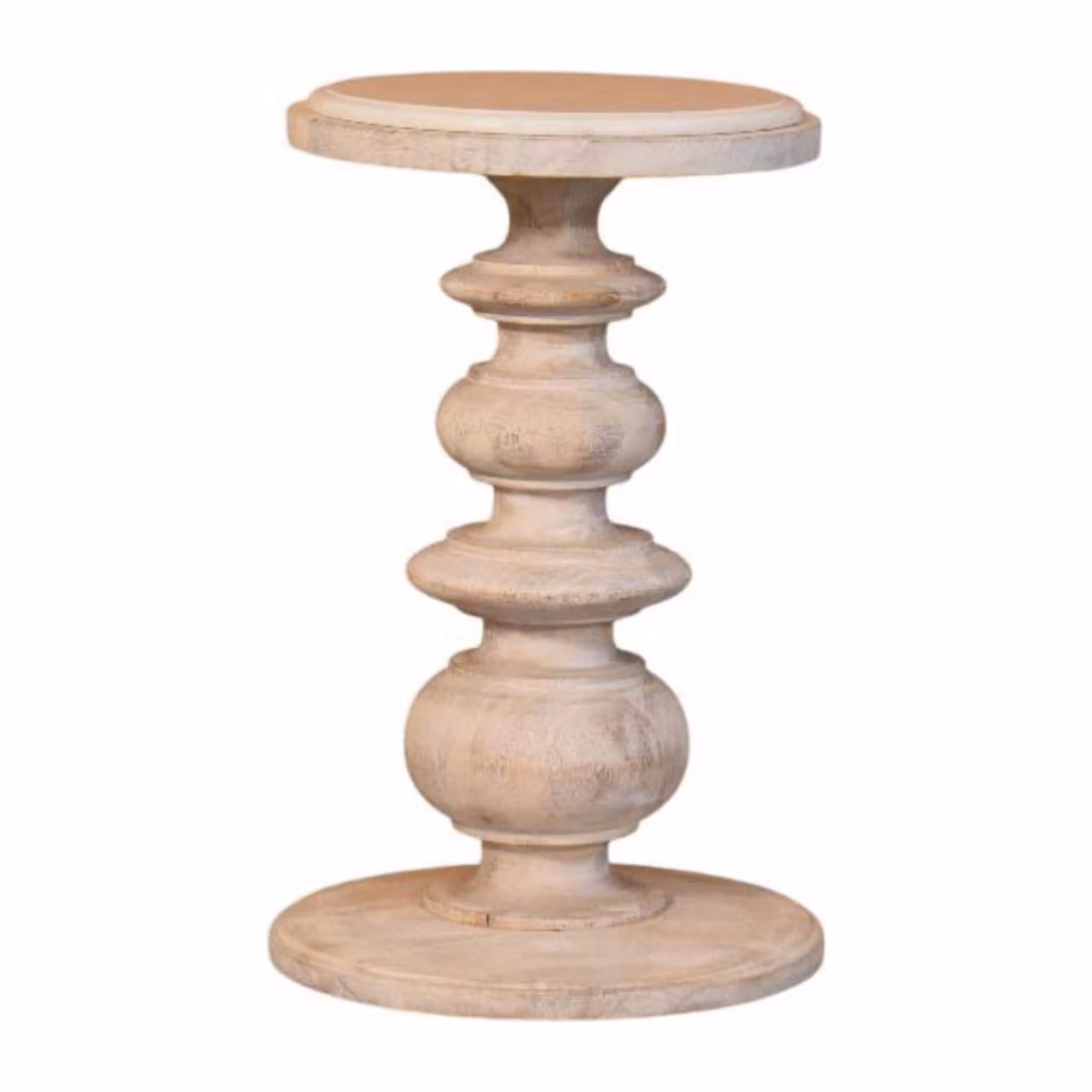 Aosom UK Solid Mango Wood Circular Accent Side Table, Beige, Diameter: 38 cm, Height: 60 cm – 2