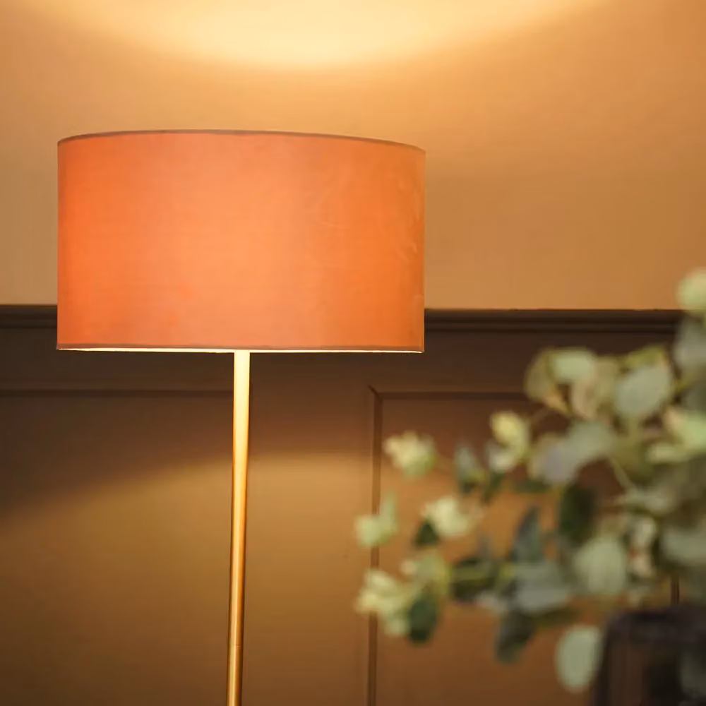 ValueLights Tavel Brushed Gold Floor Lamp with Dusty Pink Velvet Shade – 3