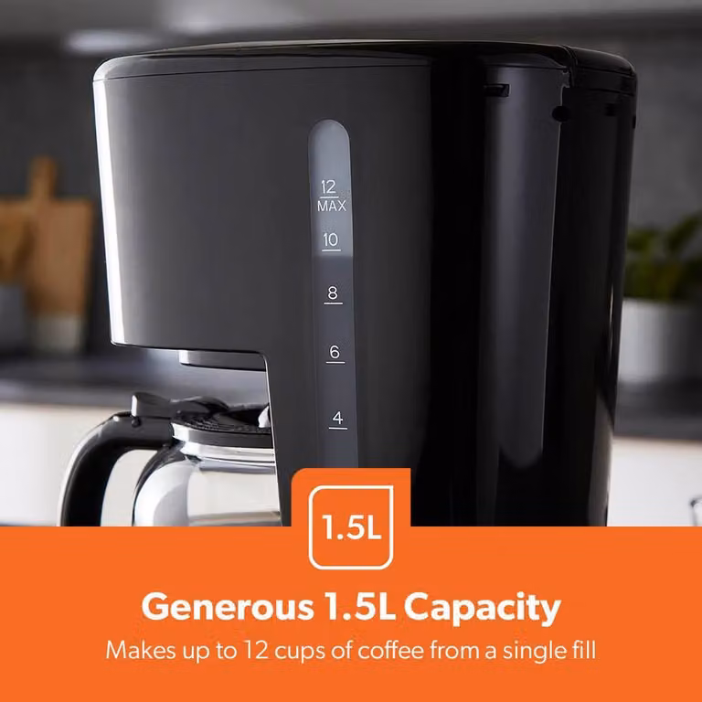 Geepas 1.5L Filter Coffee Machine and Arcus 4 Slice Toaster Combo Set in Black