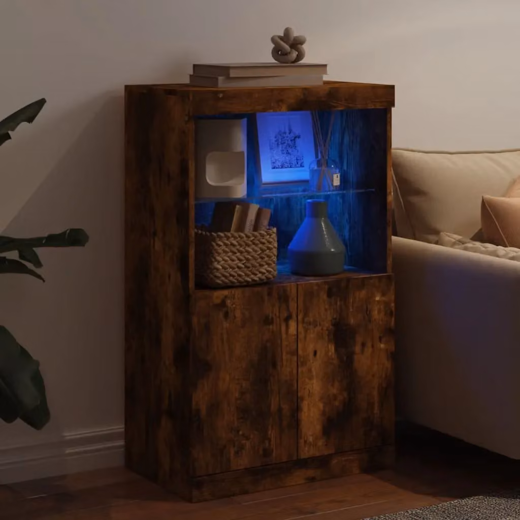 Berkfield Home Modern Sideboard with Integrated LED Lights in Smoked Oak Brown, W: 60.5 cm, D: 37 cm, H: 100 cm – 3