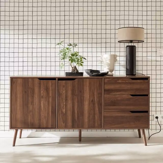 sweeek Scandinavian Style Walnut Wood-effect Sideboard in Dark Brown, W/D/H: 160 x 40 x 80 cm – 1