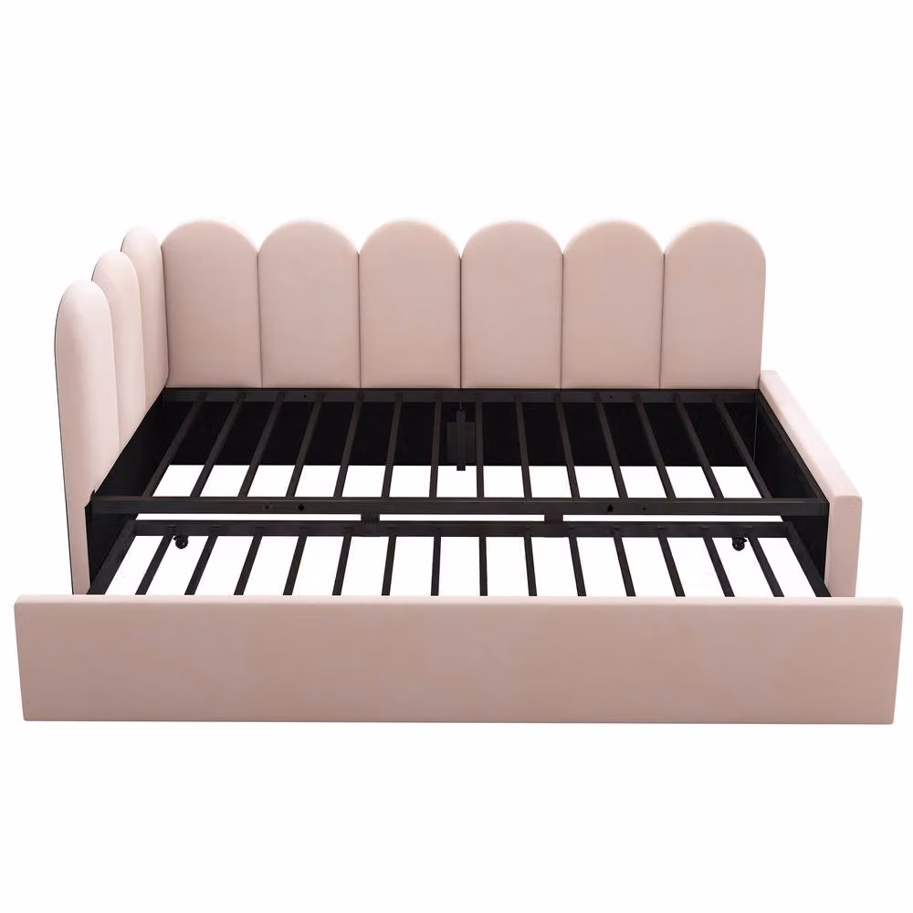 BTM Pink Velvet 3FT Daybed with Pull-Out Bed and Metal Frame, W/D/H: 90 x 190 x 76 cm – 5