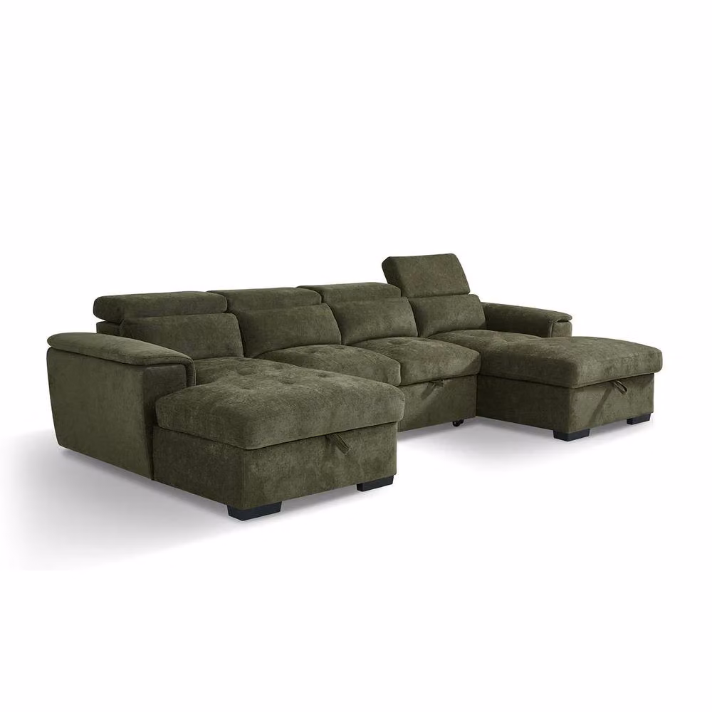 Furnishings For Less UK Alora Green Fabric U Shaped 5 Seater Sofa Bed with Adjustable Headrests and Storage – 2
