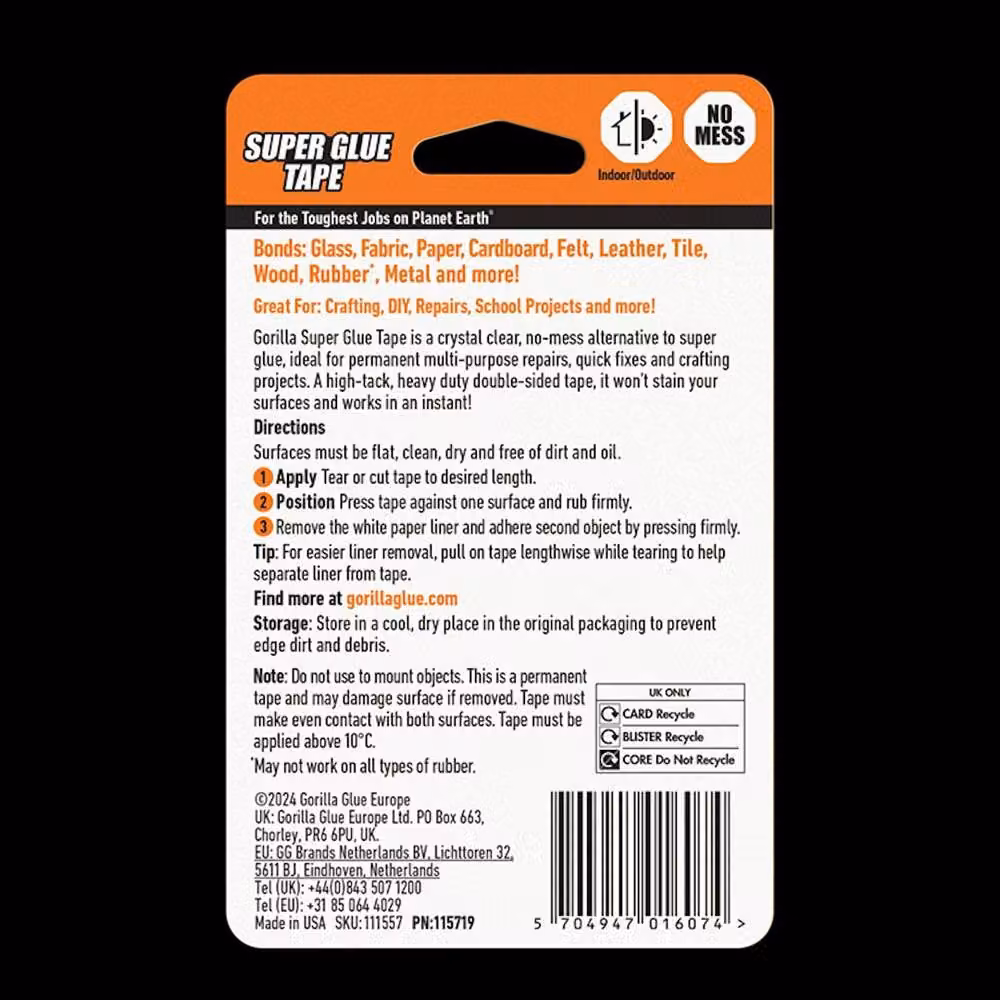 Gorilla Double Sided Super Glue Tape, Transparent, Width: 1.58 cm, Length: 6.1 m – 3