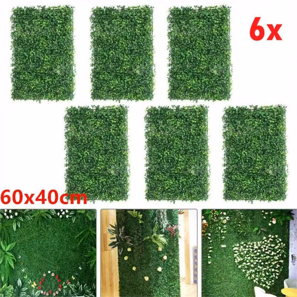 VOGREX 6-Piece Green Faux Grass Wall Decor Hedge Panels, W: 60 cm, H: 40 cm – 3