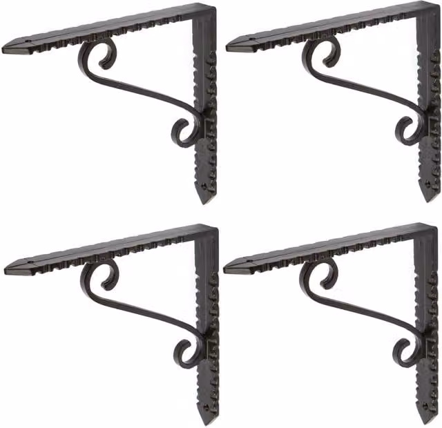 Hammer and Tongs Notched Scroll Iron Shelf Bracket, Pack of 4, Matt Black – 1