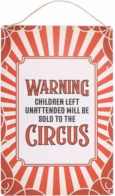 Kingsbury Gifts Circus Warning Retro Metal Hanging Sign, Red