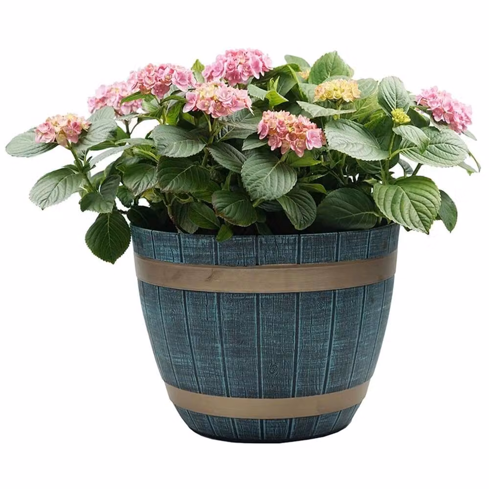 Nordara Set of 2 Blue Plastic Rustic Style Half Barrel Cask Planter Tubs – 4