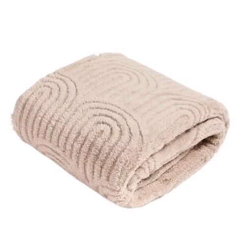 OHS Tufted Arches Teddy Fleece Throw Blanket in Brown and Beige, W/D/H: 180 x 200 cm