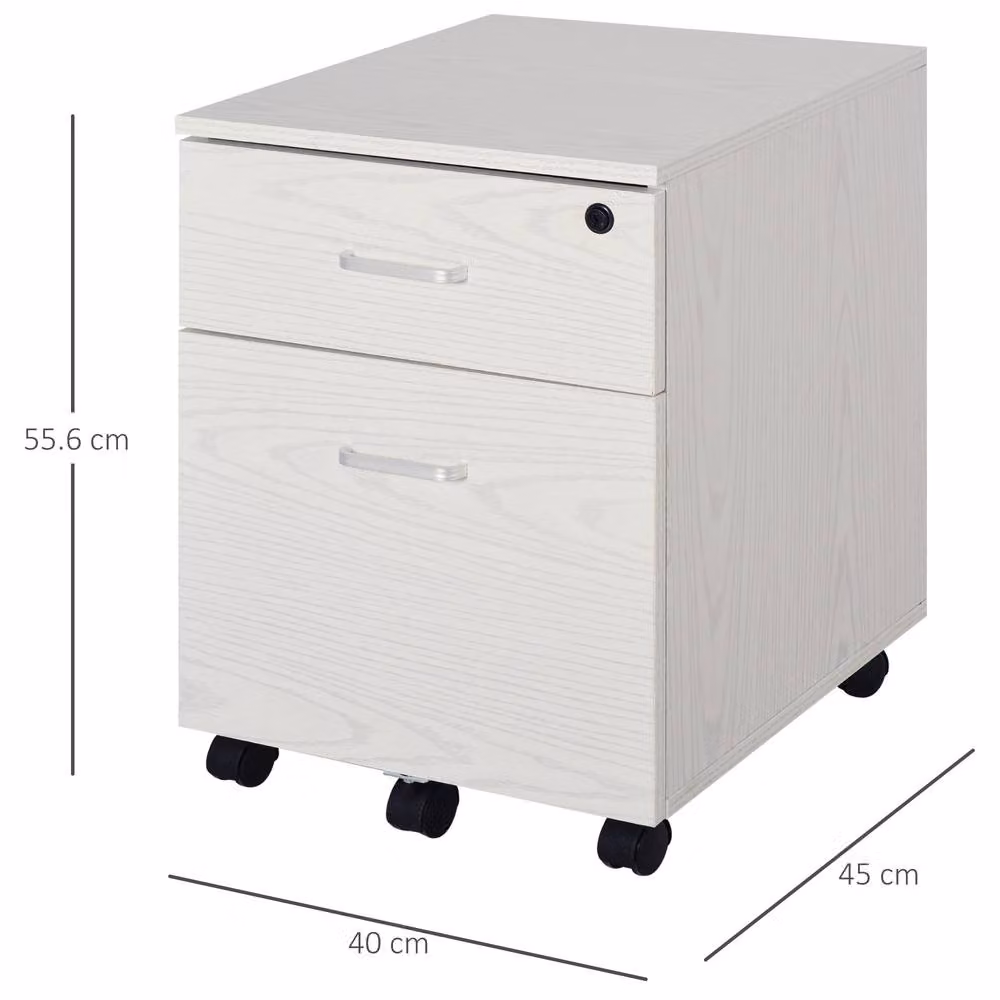 ERGOVEXA 2-Drawer Locking Rolling Office Filing Cabinet in White – 2