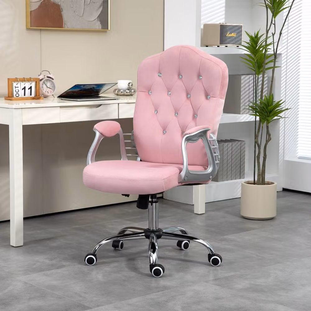 Rolipo Pink Velvet Task Chair with Diamante Back and Metal Frame – 3