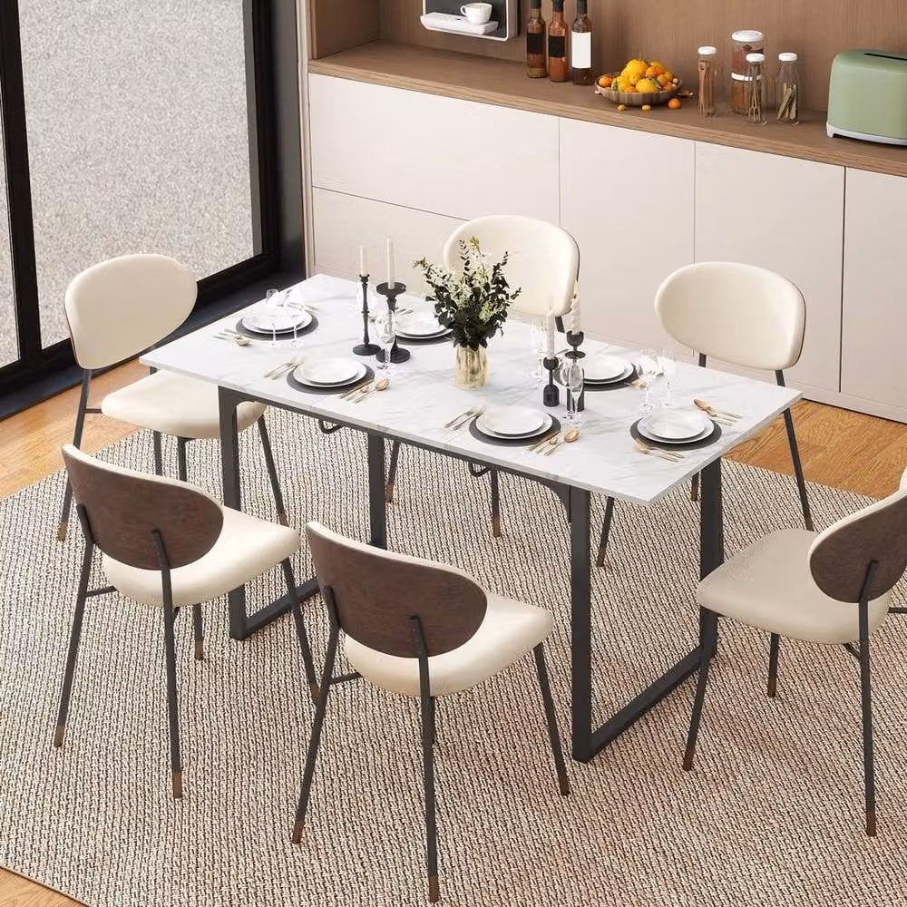 NESTLUNE Extendable Modern Rectangular Dining Table and Kitchen Desk in White – 4