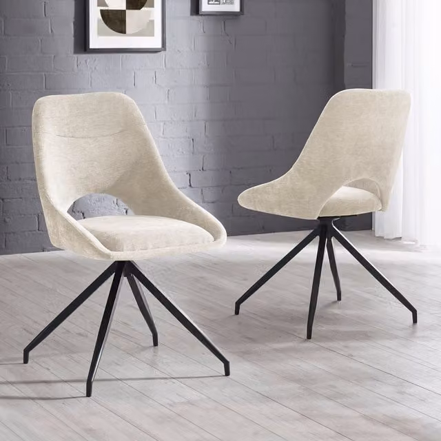 Julian Bowen Set of 2 Jonah Swivel Return Dining Chairs in Cream Fabric