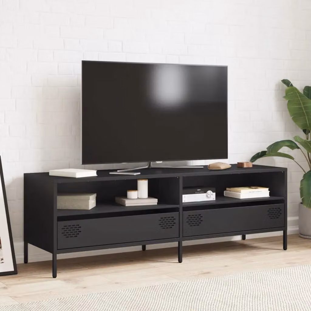Berkfield Home Industrial TV Cabinet in Black Matt Cold-rolled Steel, W: 135 cm, D: 39 cm, H: 43.5 cm – 3