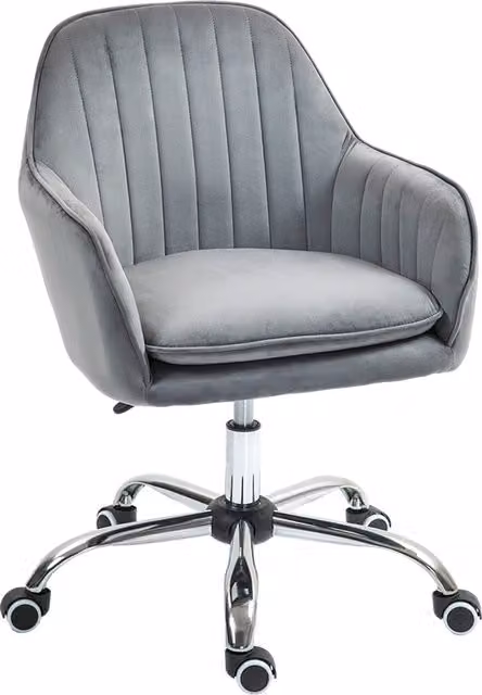 HOMCOM Grey Velvet Task Chair with Adjustable Height and Swivel Function – 1