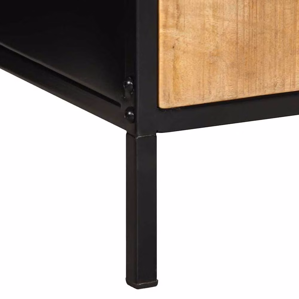 Berkfield Home Modern Bedside Cabinets, Set of 2, Solid Rough Mango Wood in Black, W: 40 cm, D: 35 cm, H: 50 cm – 8