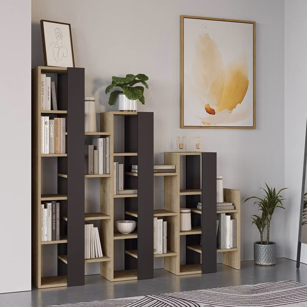 CALICOSY Anissa Room Divider Shelf in Light Oak, H 151 x W 42 x D 29 cm – 4