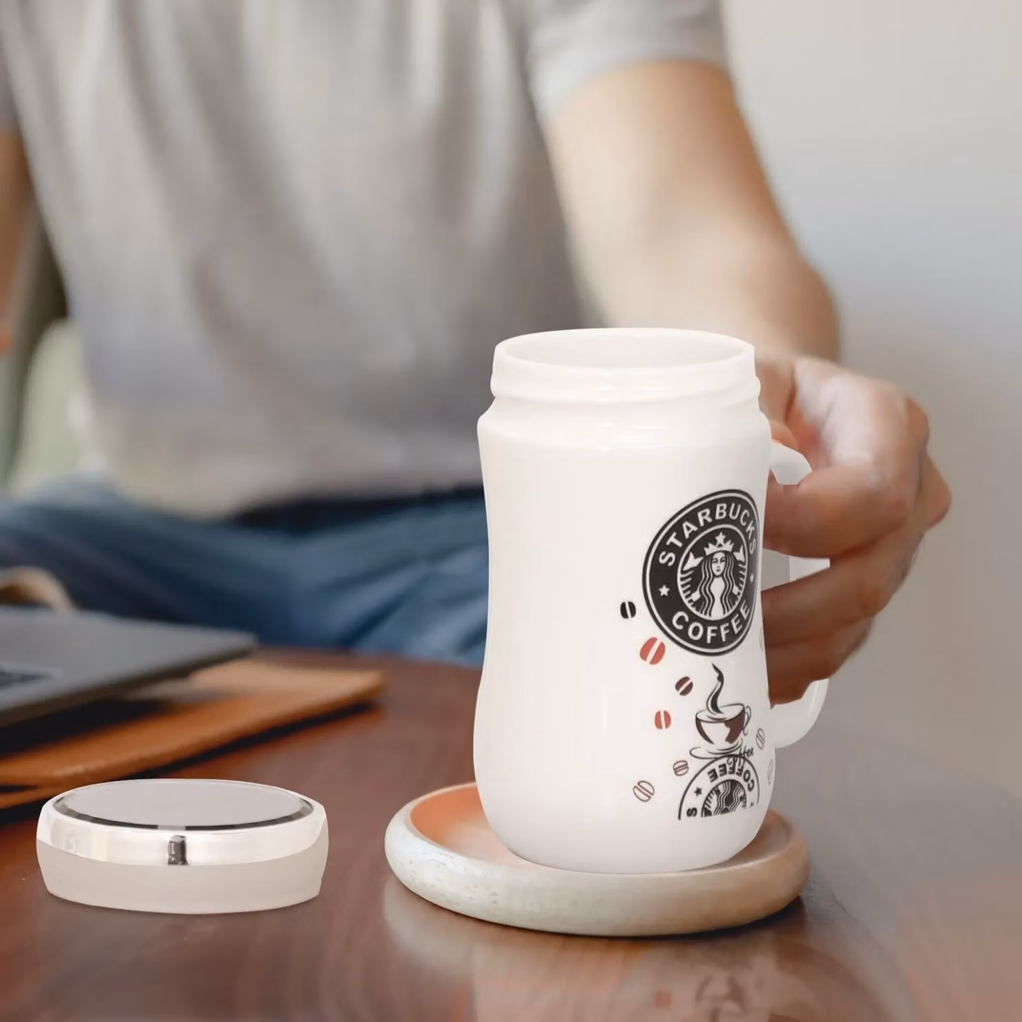 Set of 2 Starbucks Ceramic Travel Mugs with Lids in White – 7
