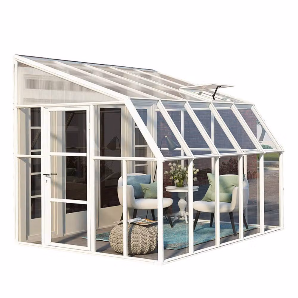 Palram Lean To Greenhouse Sun Room in White, W: 257 cm, L: 322 cm, H: 266 cm – 2