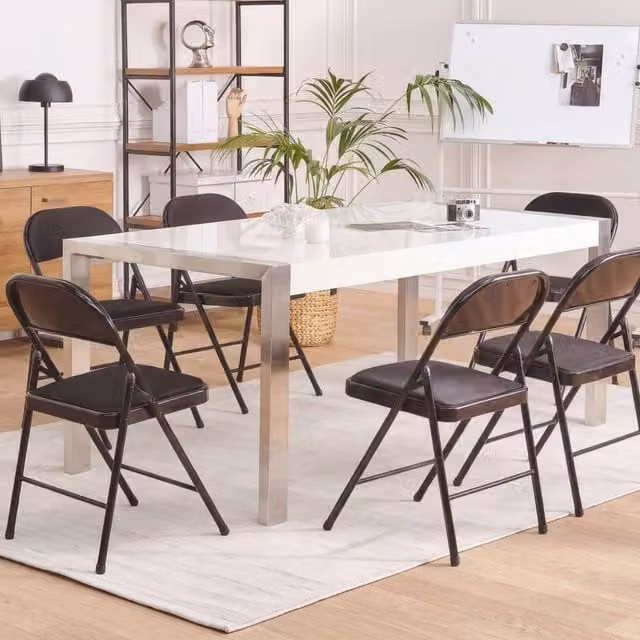 Wyld and Coco 4-Pack of Modern Black Folding Chairs with Metal Frame and Padded Fabric Seats