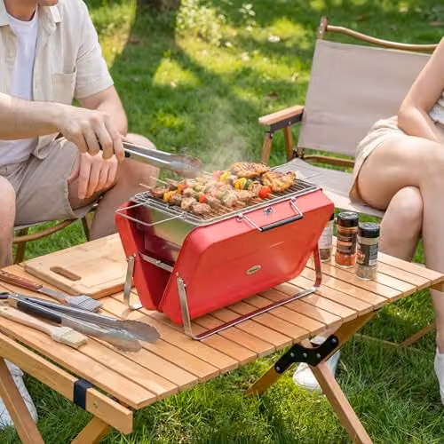 Outsunny Portable Mini Charcoal Tabletop Barbecue Grill with Suitcase Shell, Red, W/D/H: 30 x 30 x 28 cm – 8