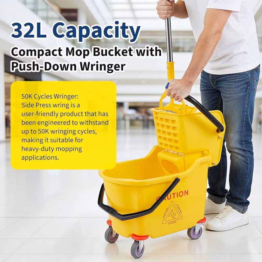 London Boutique 32L Commercial Mop Bucket with Side Press Wringer in Yellow – 2