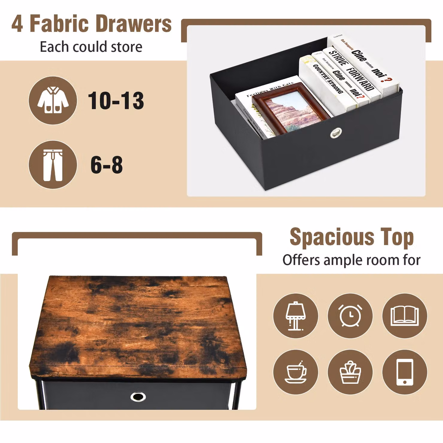 Gymax 4-Tier Black Metal Chest of Drawers and Nightstand Storage Cabinet – 4