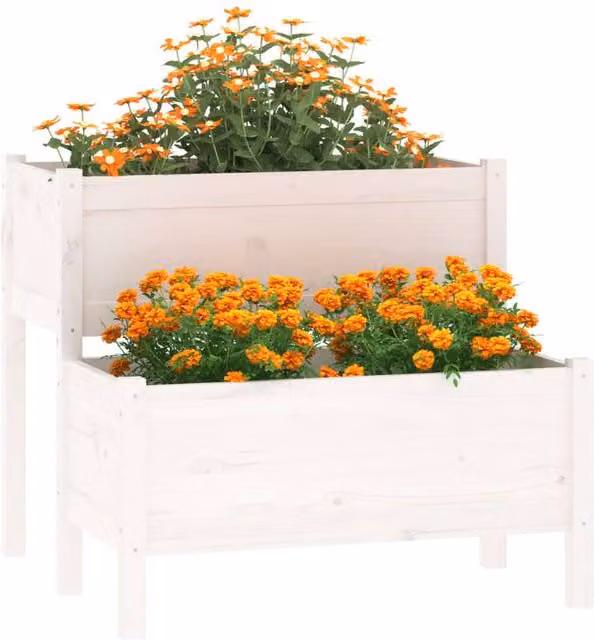 Berkfield Home White Solid Wood Pine Planter Tub W: 84.5 cm, D: 84 cm, H: 75 cm