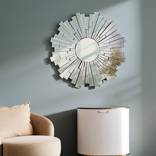 Orsina Glitzy Large Round Silver Wall Mirror – 1