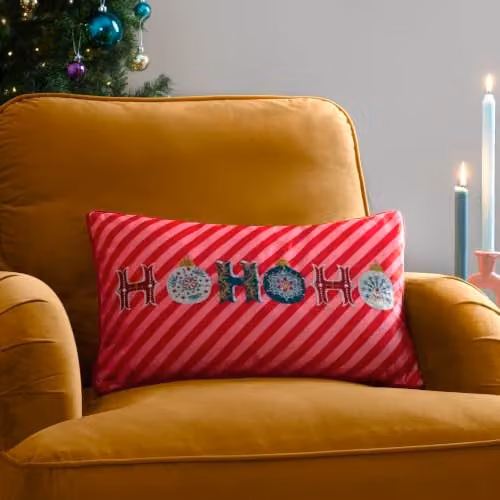 Evans Lichfield Ho Ho Ho Festive Embroidered Piped Red Polyester Filled Rectangular Cushion, W: 50 cm, H: 30 cm – 4