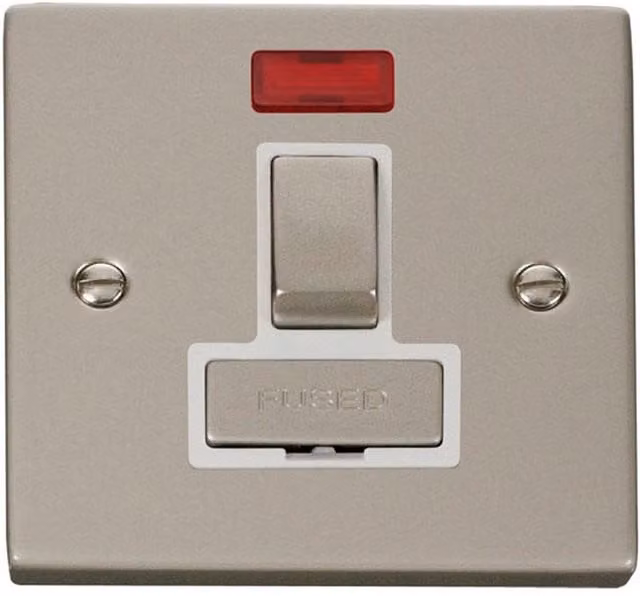 SE HOME Pearl Nickel 13A Fused Ingot Connection Unit Switched With Neon in White