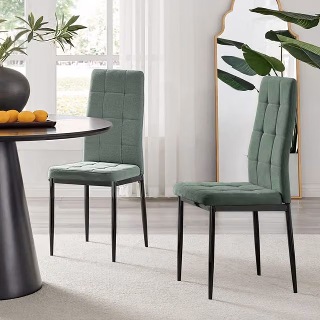 FurnitureboxUK Set of 2 Paloma Upholstered Fabric Kitchen Dining Chairs with Black Metal Legs in Petrol Green