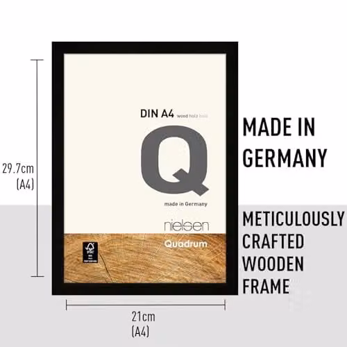 Nielsen Design Quadrum A4 Wooden Picture Frame in Black with Glass Front, W: 21.0 cm, H: 29.7 cm – 4