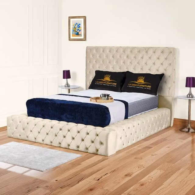 UK Bed Furniture Ambassador Ottoman Gas Lift Upholstered Bed in Beige, W/D/H: 120 x 200 cm