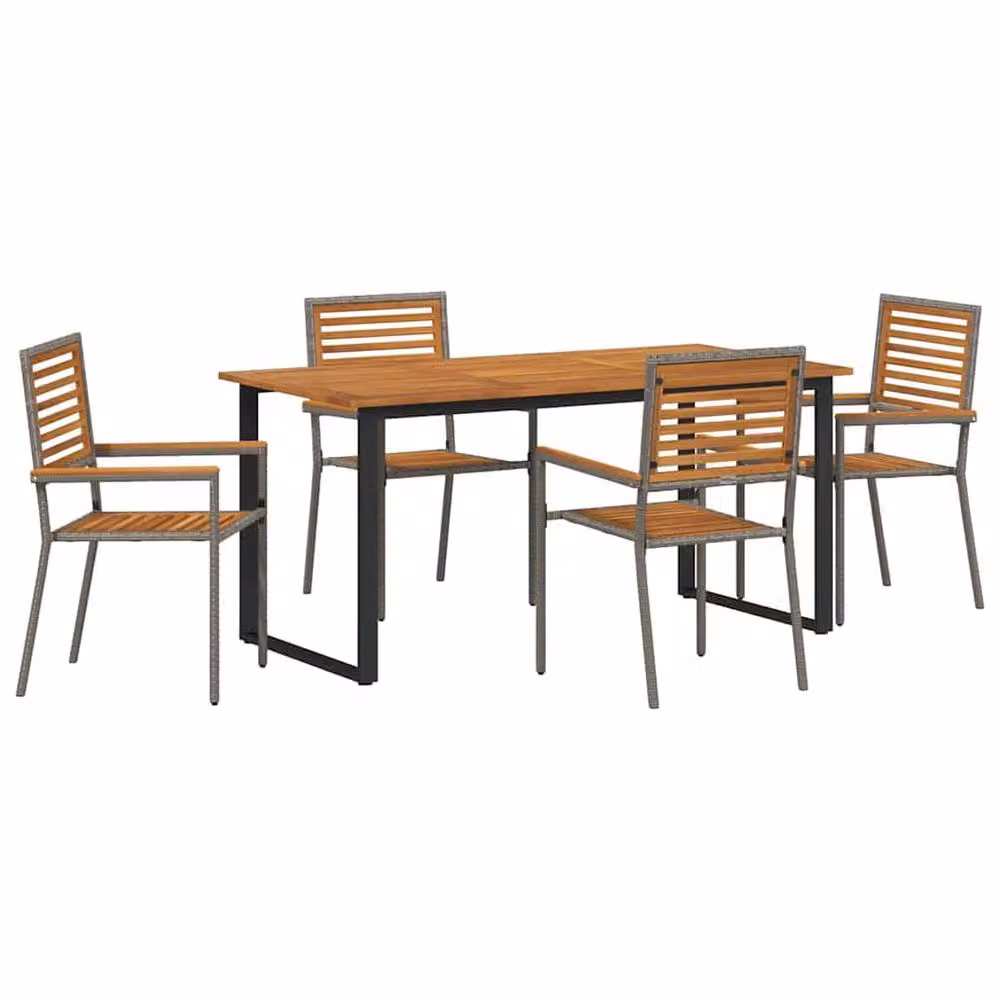 Berkfield Home 5 Piece Grey Solid Acacia Wood Garden Dining Set – 2