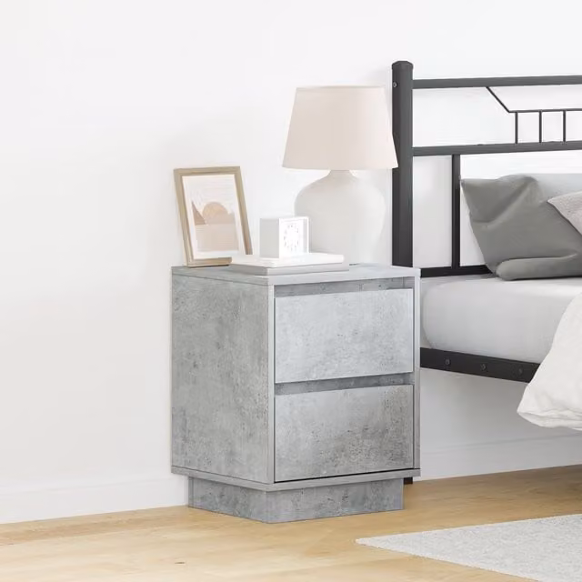 Berkfield Home Modern Bedside Cabinet with Integrated LED Lighting and Soft Close Drawers, Grey, W: 39 cm, D: 34.5 cm, H: 50 cm