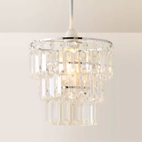 MiniSun Modern 3 Tier Cylinder Ceiling Light Shade with Transparent Acrylic Jewel Effect Droplets, Shade Width: 23 cm – 1